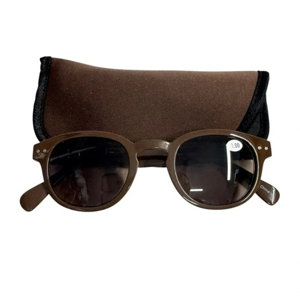 New IZE Sunglasses Readers +3.00 Brown Glasses With Case